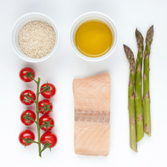 Ingredients for salmon with asparagus