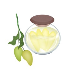 Preserved Mangoes in A Jar on White Background