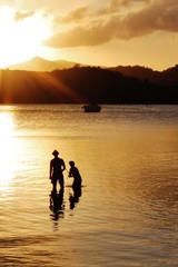father and son family fishing at  background copy space stock, photo, photograph, picture, image