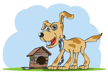Watchdog stands near his house. Vector illustration