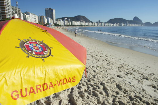Copacabana Beach Morning Rio Brazil Lifeguard Umbrella