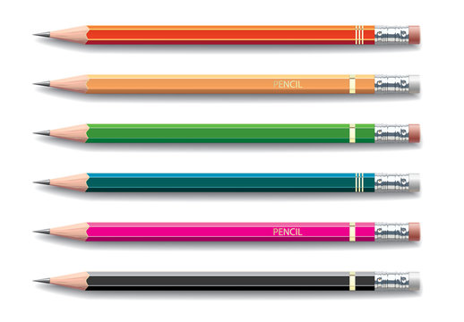 Pencils painted in different colors on white background