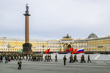 Obraz premium Victory parade on Palace Square in Saint Petersburg, April 28, 2