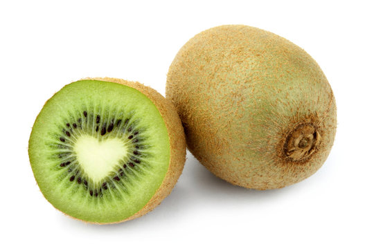Kiwi fruit with heart shape. Isolated on white background.
