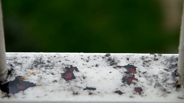 Raindrops falling on the sheet metal
