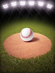 3d rendering of a Baseball on a pitchers mound