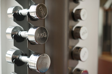 shiny metal dumbbells