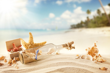 Summer beach with strafish and shells