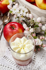 Layer strawberry dessert with whipped cream topping