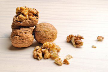 group of walnuts on a table