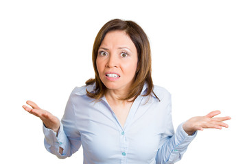 Portrait annoyed woman asking question whats you'r problem