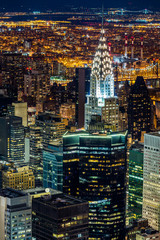 Obrazy na Szkle  Widok z lotu ptaka na drapacze chmur w Nowym Jorku w nocy