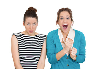Two females pessimist, optimist, bipolar human state