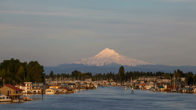 Boat Houses and Marina at Hayden Island Along Columbia River