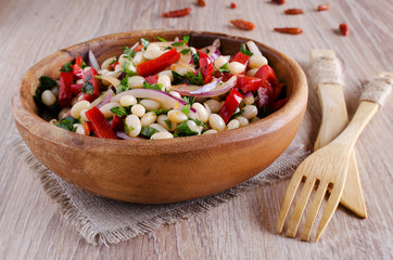 bean salad and various vegetables