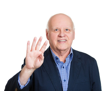 Man showing number four hand gesture, isolated on white 