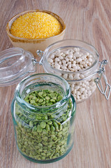beans, peas and corn milled