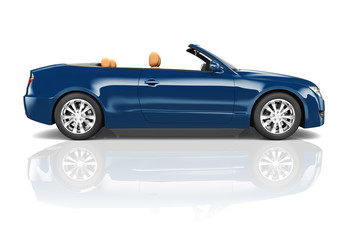 3D Image of Blue Convertible Car - Powered by Adobe