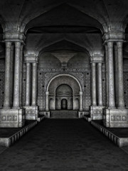 Fototapeta na wymiar Wnętrze ciemnej starożytnej świątyni