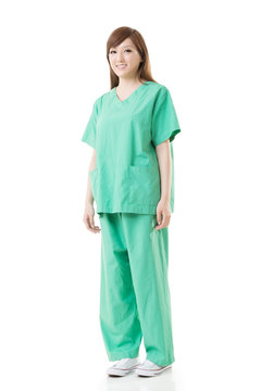 Asian Doctor Woman Wear A Isolation Gown Or Operation Gown