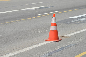 Road Warning Cone On The Road