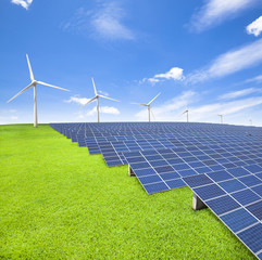 solar energy panels and wind turbine