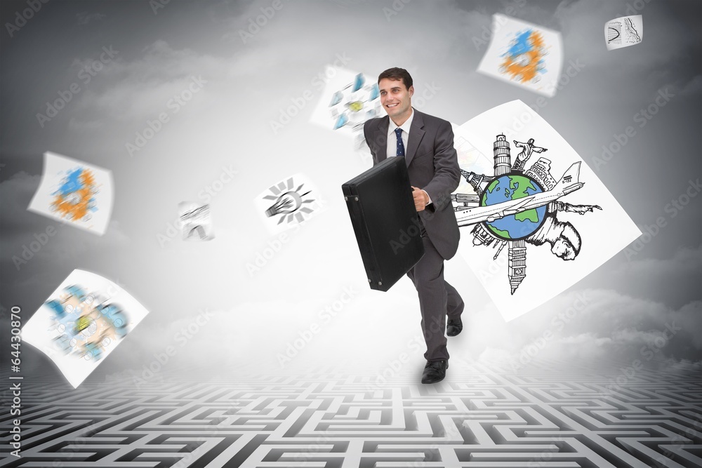 Poster composite image of smiling businessman in a hurry