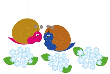 カタツムリとあじさいの梅雨のカット