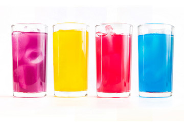 Full glass of set juice collection on white background