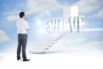 Evolve against steps leading to open door in the sky