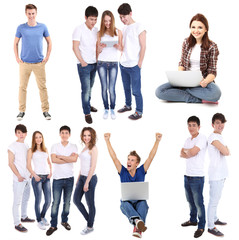 Obraz premium Collage of young students isolated on white