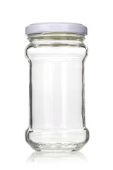 Closed empty glass jar.