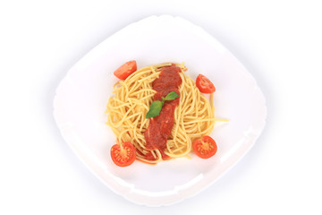 Italian pasta with tomatoes and basil.
