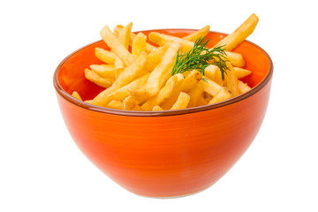 French fries on white background