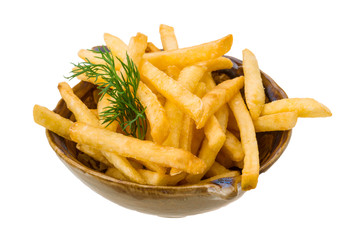 French fries on white background