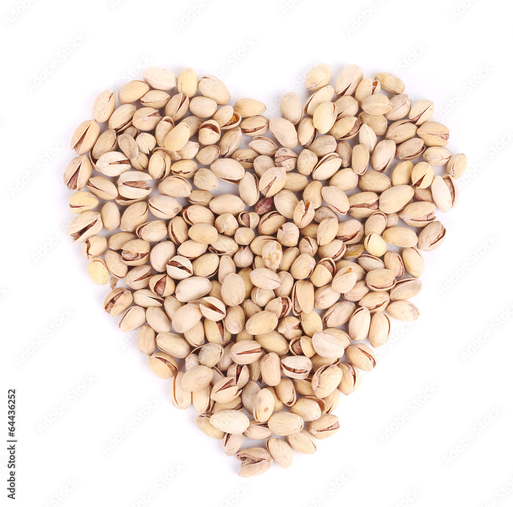 Sticker Heart shape of fresh pistachios.