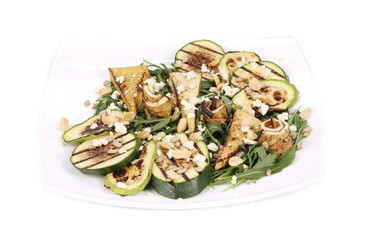 Salad with grilled vegetables and tofu.