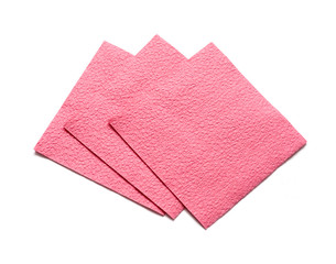 Three pink napkins for cleaning. On a white background - 64437062