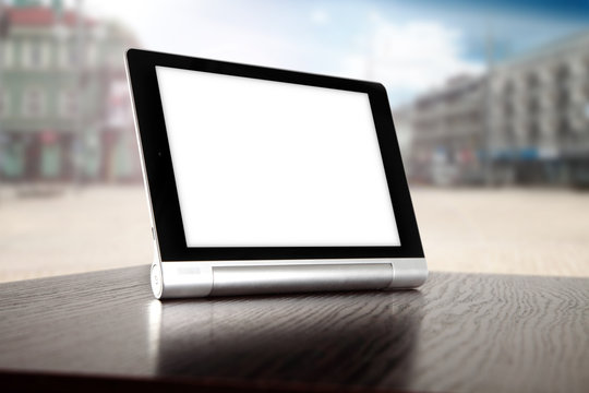 tablet of white space and city