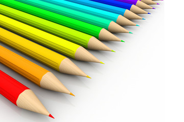 line of colored pencils.