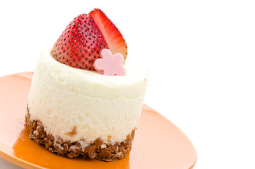 Strawberry cheesecake isolated on white background