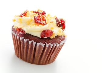 Red cupcake velvet isolated white background