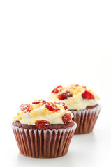 Red cupcake velvet isolated white background