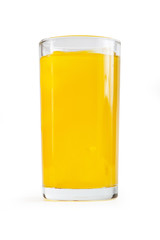 Full glass of orange juice on white background