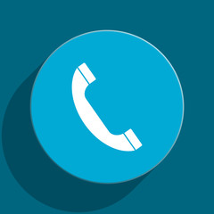 phone blue flat web icon