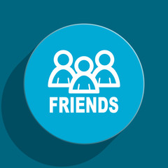 friends blue flat web icon