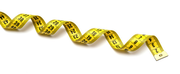 Yellow measuring tape isolated on white background