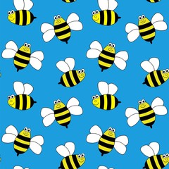 seamless background with bees on blue