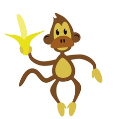 monkey with banana on white backround