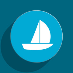 yacht blue flat web icon